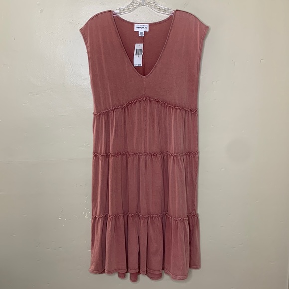 For The Republic Dresses & Skirts - FOR THE REPUBLIC Dress Apricot BOHO COTTON Tiered V-Neck (READ DESCRIPTION) XS